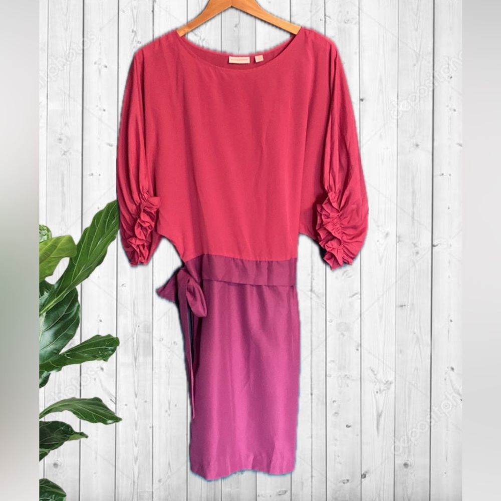 New York & Company Color-block Dolman Ruffle Sleeve Midi Dress